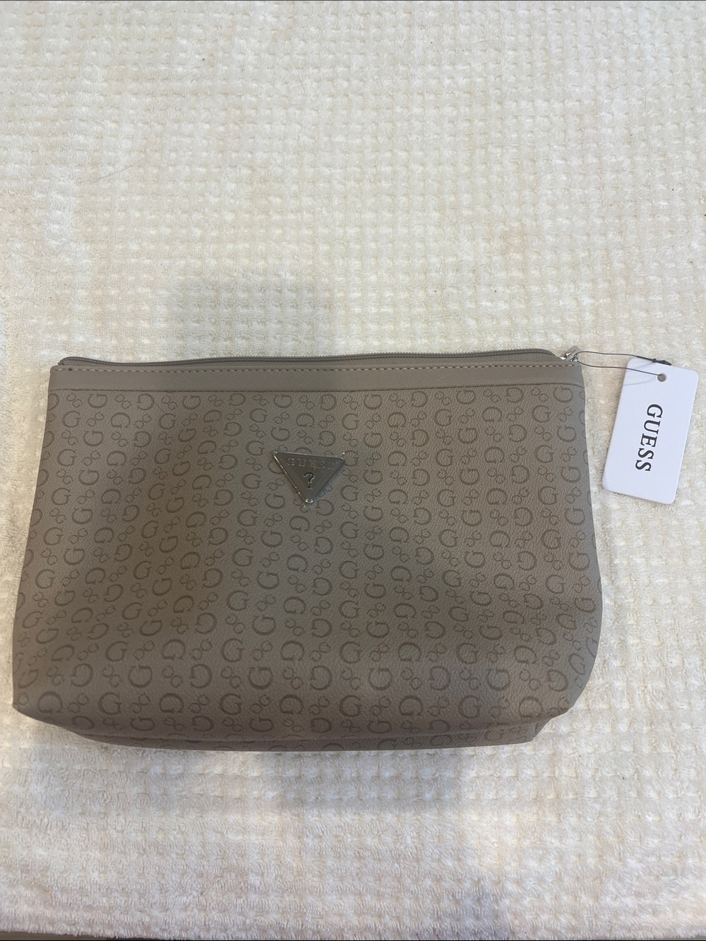 Guess Taupe Logo Toiletry Pouch